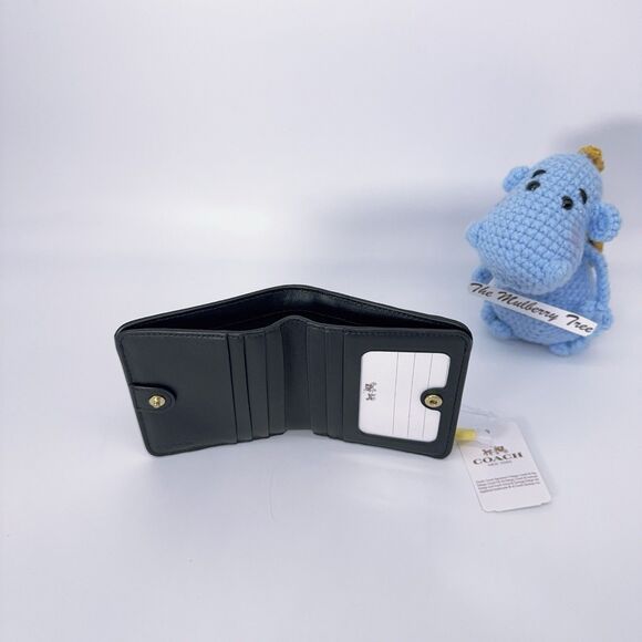 Coach 52339 Embossed Small Wallet In Leather Black Gold Two Folded Zipper Card - Picture 4 of 6